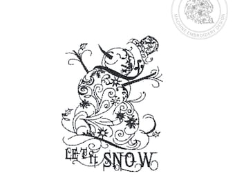 Vintage Christmas Snowman Redwork Embroidery Design - 5 Sizes - Instant Download