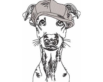 Greyhound in Flat Cap Hat  Quick Sketch Machine Embroidery Design Instant Download 2 sizes