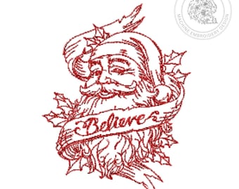 Vintage Christmas Santa Redwork Embroidery Design - 5 Sizes - Instant Download