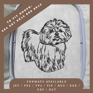 Maltese Dog Embroidery Design – Redwork Sketch Pattern – 5 Hoop Sizes – Instant Download