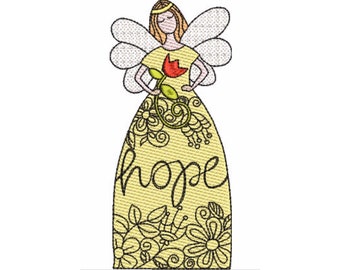 Guardian Angel Sketch Machine Embroidery Design - Instant Download - 5 Sizes