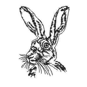 Redwork Sketch Machine Embroidery Design – British Wildlife – Hare - 5 Sizes 9X12 8X8 6X10 5X7 4X4 - Digital Instant Download