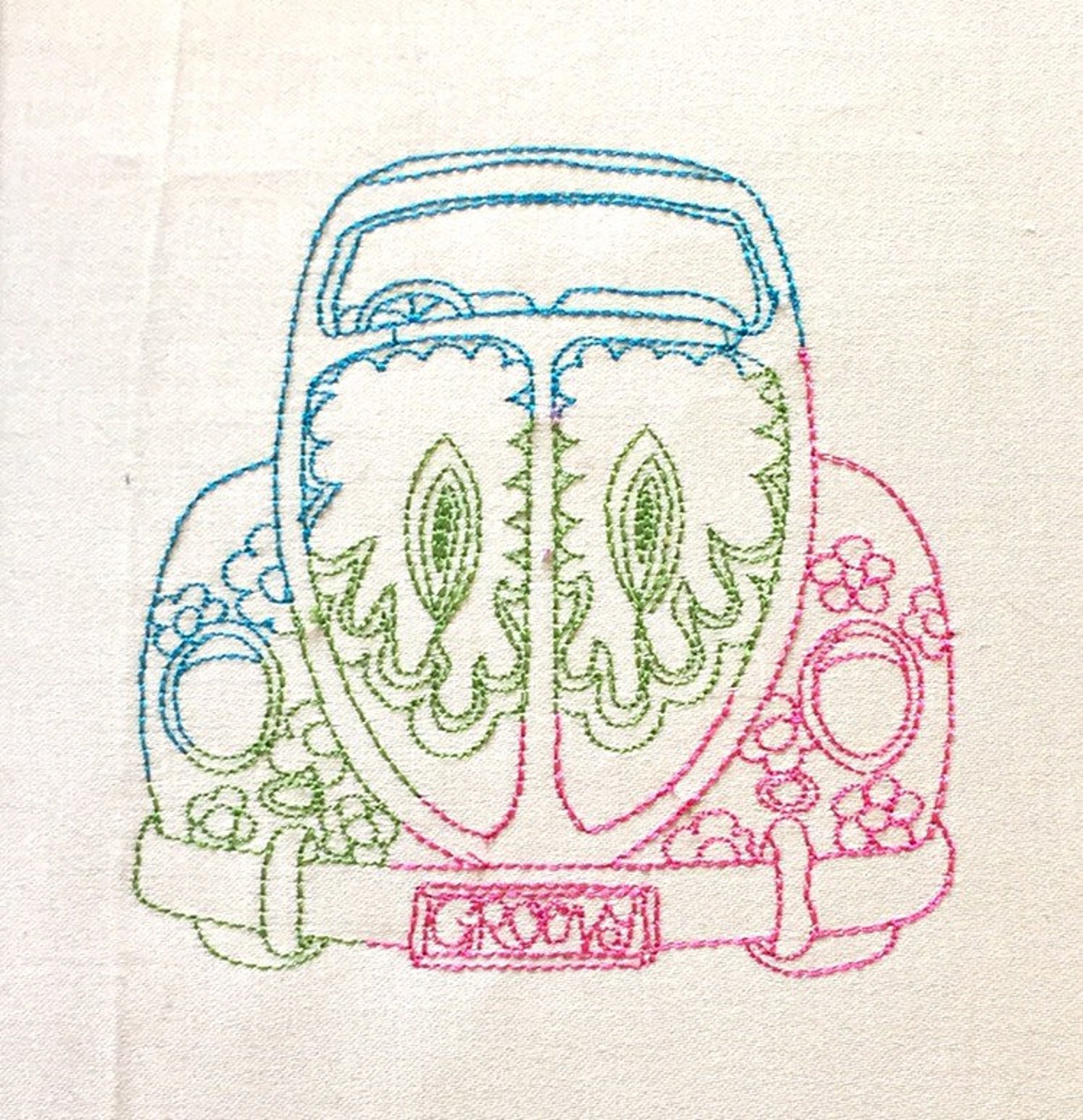 VW Volkswagen Beetle Car Redwork Machine Embroidery Design Etsy