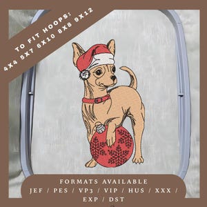 Chihuahua Christmas Hat Redwork Machine Embroidery Design (Digital Download)