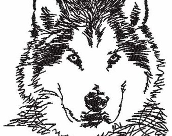Husky Dog Sketch Embroidery Machine Design - 3 Sizes - Instant Download