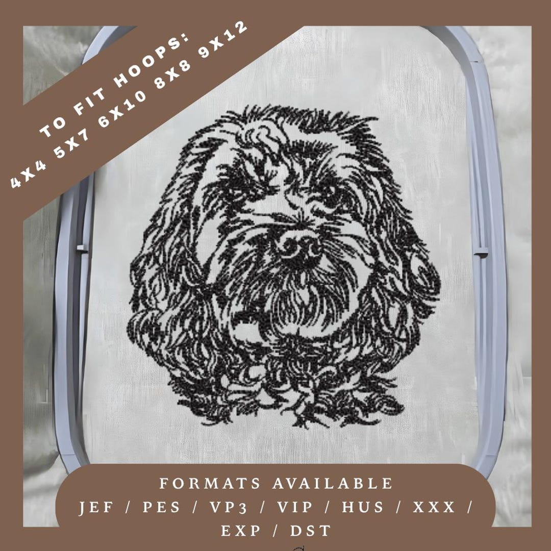 Cockapoo Dog Embroidery Design – Redwork Sketch Pattern – 5 Hoop Sizes ...