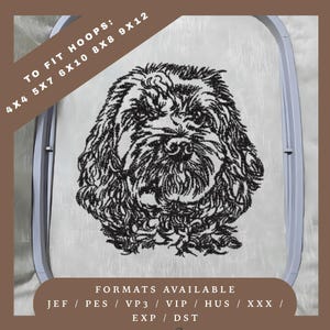 Cockapoo Dog Embroidery Design – Redwork Sketch Pattern – 5 Hoop Sizes – Instant Download