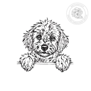 CAVAPOO Dog Embroidery Design: Redwork Sketch Pattern (4x4 to 9x12) (Instant Download)