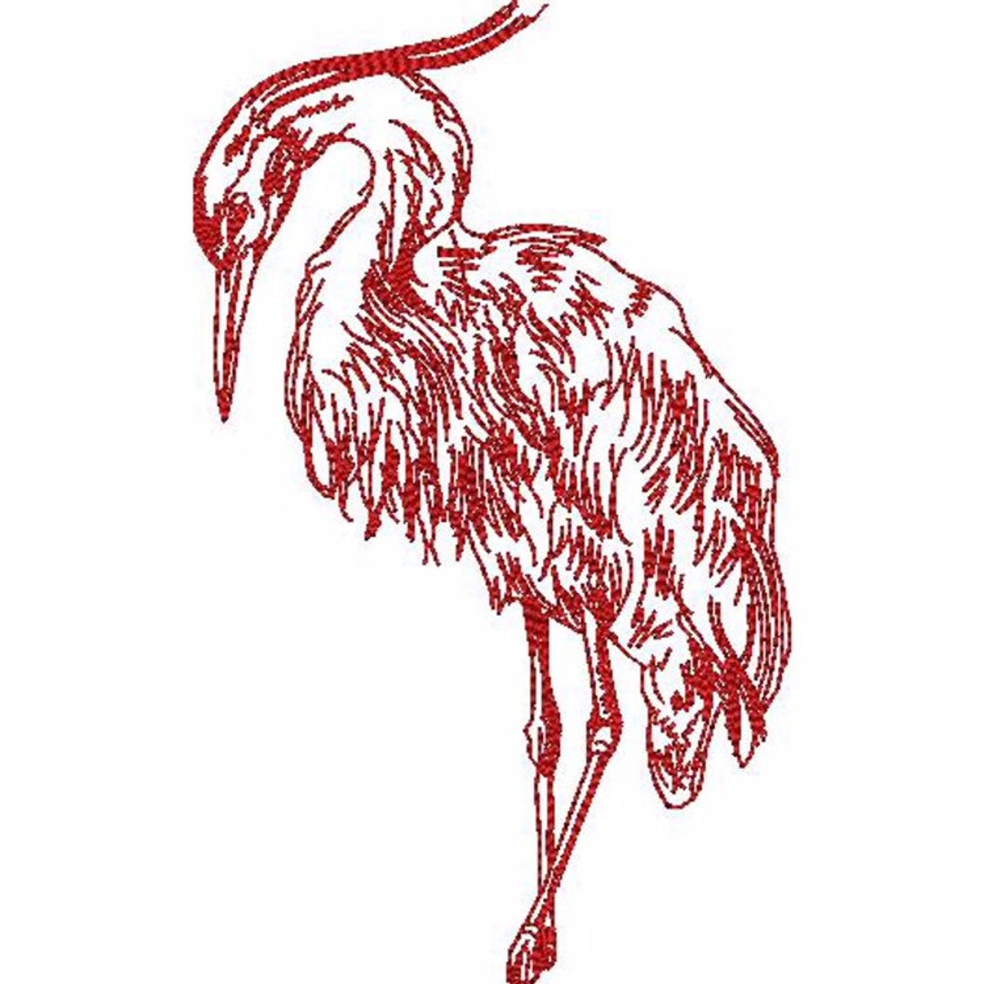 Vintage Heron Bird Redwork Machine Embroidery Design 3 Sizes - Instant ...