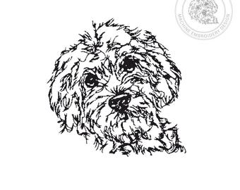 CAVAPOO Dog Embroidery Design – Redwork Sketch Pattern – 5 Hoop Sizes – Instant Download
