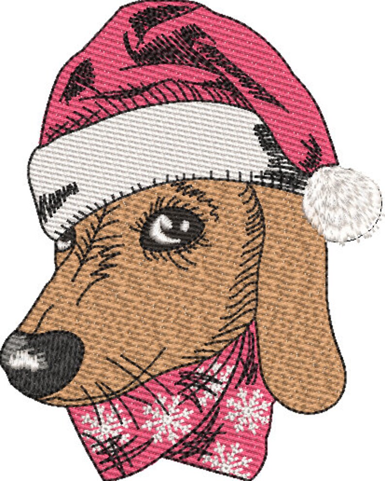 Dachshund Dog Christmas Hat Sketch Machine Embroidery Design Etsy