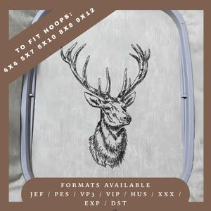 Borduurontwerp hert – Redwork-schetspatroon – 5 ringformaten – Direct downloaden