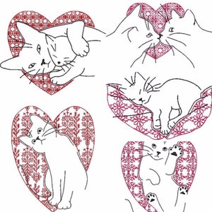 2 sizes instant download Set of 5 Cat Sketch Machine Embroidery Designs