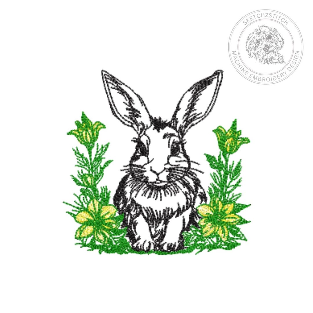 Redwork Rabbit Design Easter Bunny Embroidery Design: Light Fill & Redwork Sketch (instant ...
