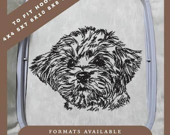Maltipoo Dog Embroidery Design – Redwork Sketch Pattern – 5 Hoop Sizes – Instant Download