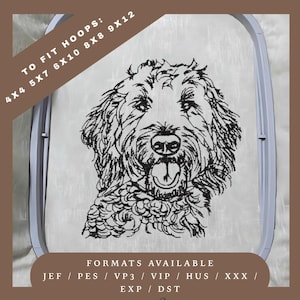 Motif de broderie chien COCKERPOO - motif de croquis redwork - 5 tailles de cercle - téléchargement immédiat