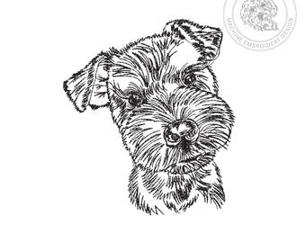 Diseño de bordado de perro Schnauzer – Patrón de boceto en rojo – 5 tamaños de bastidor – Descarga instantánea