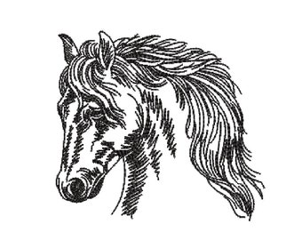 Redwork Sketch Machine Embroidery Design - Horse Portrait - 5 Sizes 9X12 8X8 6X10 5X7 4X4 - Digital Instant Download