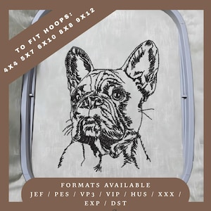French Bulldog Embroidery Design – Redwork Sketch Pattern – 5 Hoop Sizes – Instant Download