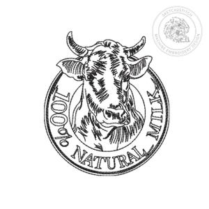 Vintage Cow Milk Advertising Embroidery Design – Redwork Sketch Pattern – 5 Hoop Sizes – Instant Download
