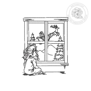 Christmas Eve Girl Redwork Embroidery Design (Digital Download)