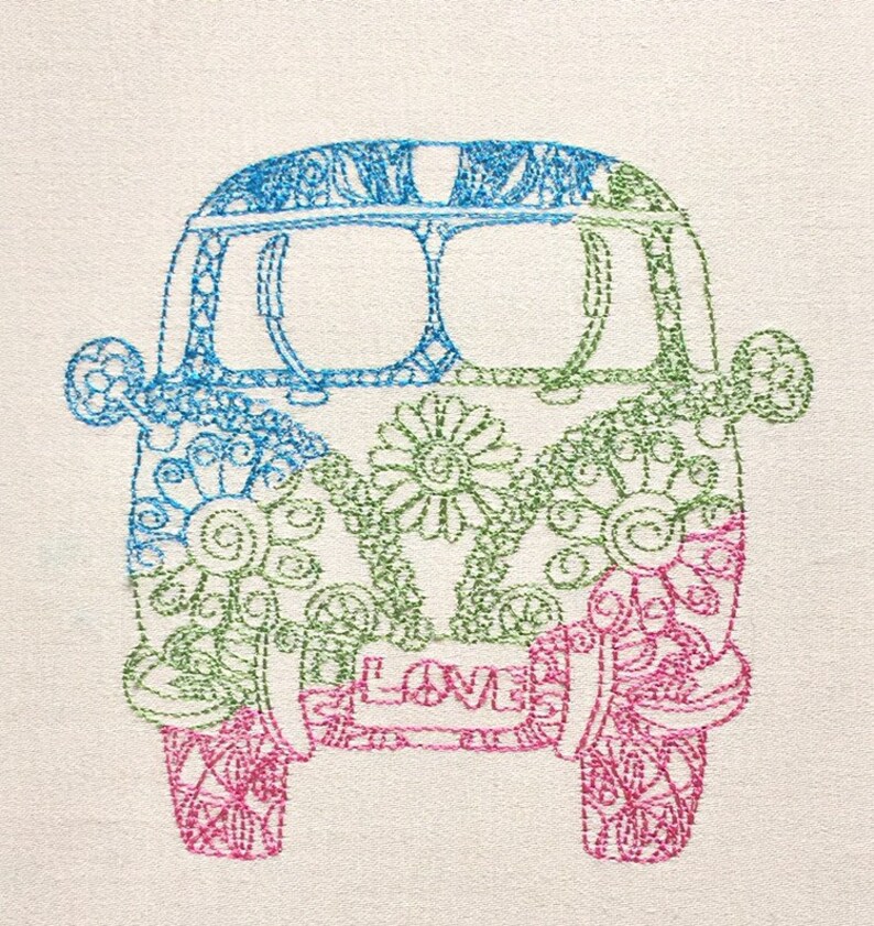 VW Volkswagen Camper bus van Redwork Machine Embroidery | Etsy