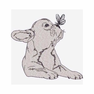 French Bulldog and Butterfly Sketch Machine Embroidery Design Instant Download 2 Sizes