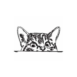 Peeping Cat Redwork Sketch Machine Embroidery Design 5 Sizes - Instant Download