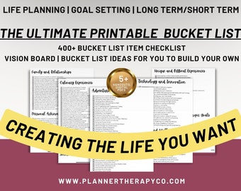 The ultimate bucket list 400 item bucket list checklist VISION BOARD life planning goal setting short term long term