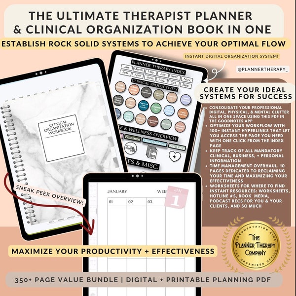 2024 Therapist PLANNER, therapy planner counseling social work, Therapist planning, clinical work, therapy documentation, digital hyperlinks