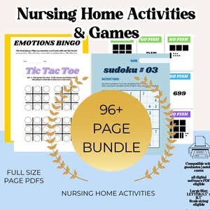 games for elderly nursing homes, 96 pages of games, for psychotherapy, occupational therapy,  Activity sheets, games, dementia