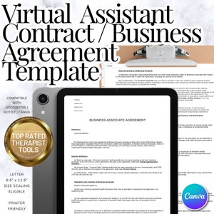 Virtual Assistant Contract, private practice, freelance contract, Business Agreement Template, Canva Template,