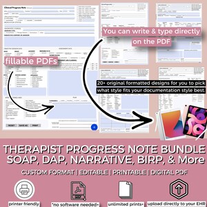 New Progress Notes for Therapists, Printable & Fillable Template, Client Progress Note Template , Counseling, DAP BIRP SOAP note template