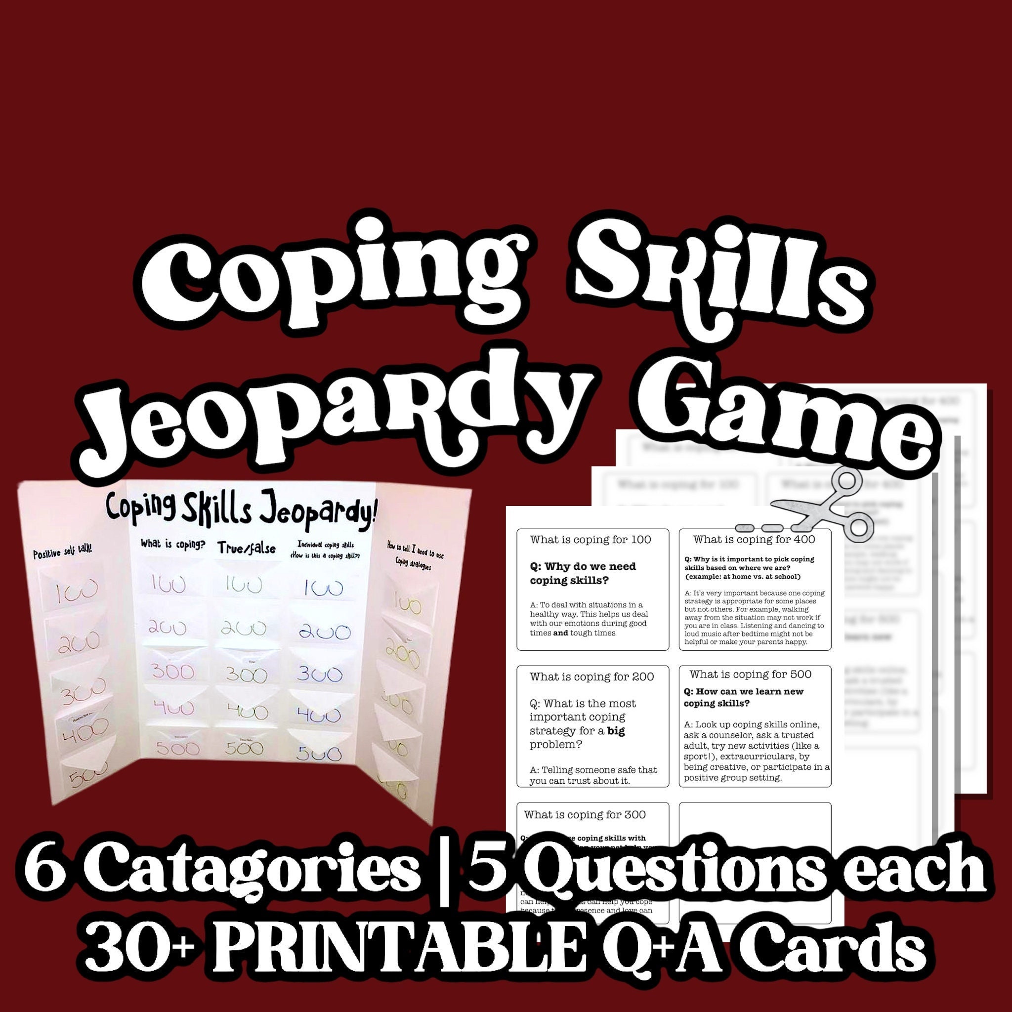 Coping Skills Jeopardy Game Mental Health Inspired Questions Therapy