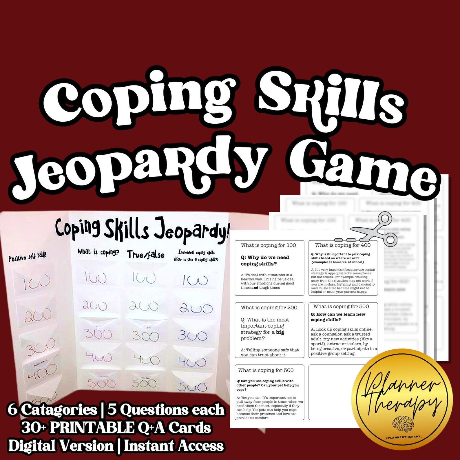 Coping Skills Jeopardy Game Mental Health Inspired Questions: Therapy ...