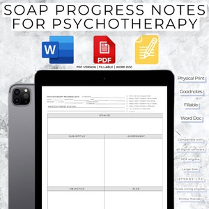 Progress notes for therapists, SOAP note template, included psychotherapy sheet for therapist now. Multiple templates included WORD doc