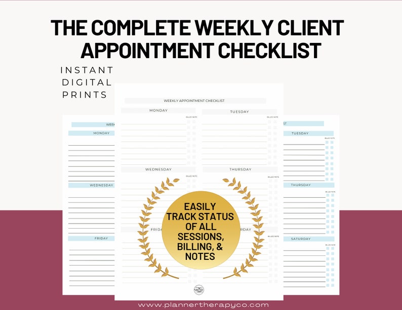 Therapist Weekly Appointment Tracker, PLANNER PRINTABLES, Etsy