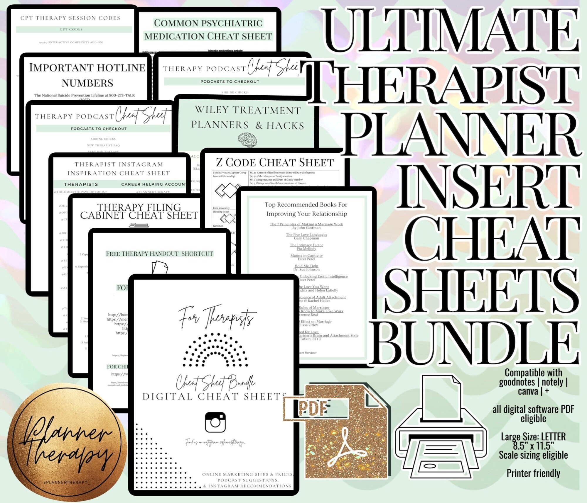 THERAPIST Planner Insert Cheat Sheets for Documentation and | Etsy