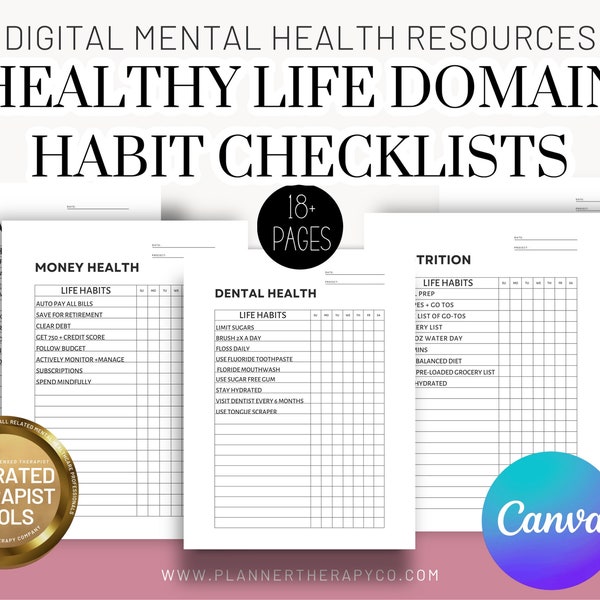 Healthy lifestyle habit checklist, adhd, routine, systems, daily planning, habit tracker, accountability, Psychotherapy Worksheets, PDF