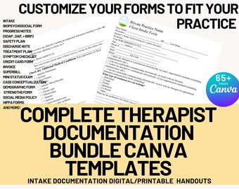 Terapeutformulär: Canva-mallar för dokumentation av privatpraktik (utskrivbara PDF-filer)
