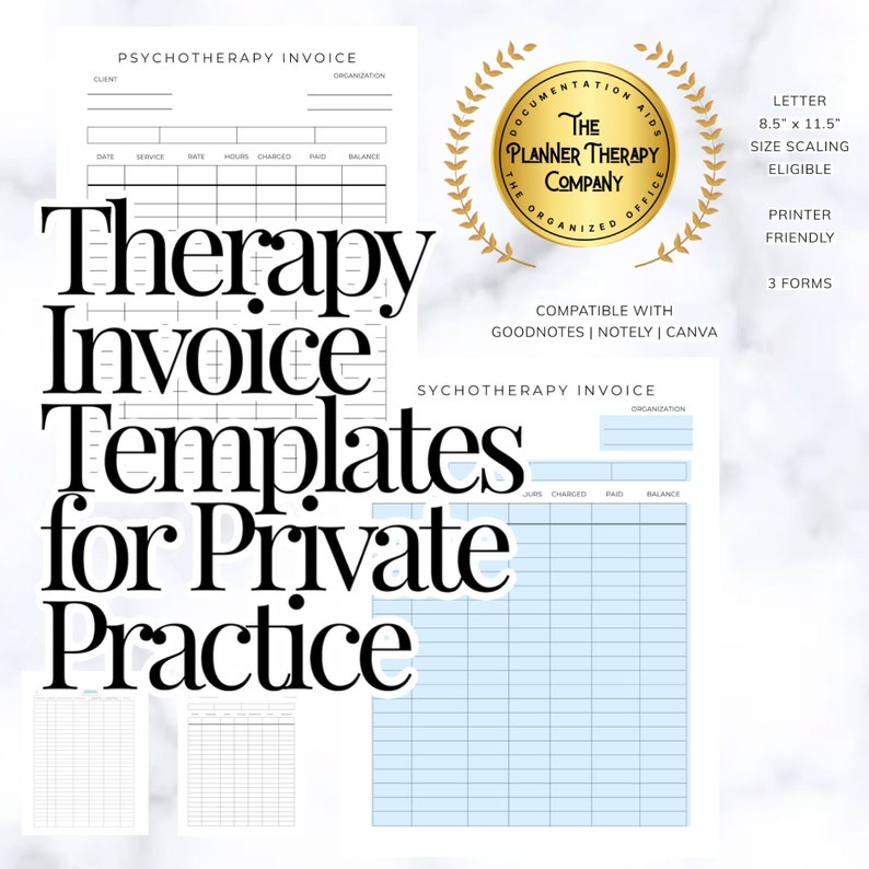 Therapist Invoice PRINTABLES | Private Practice Invoice | Fillable ...