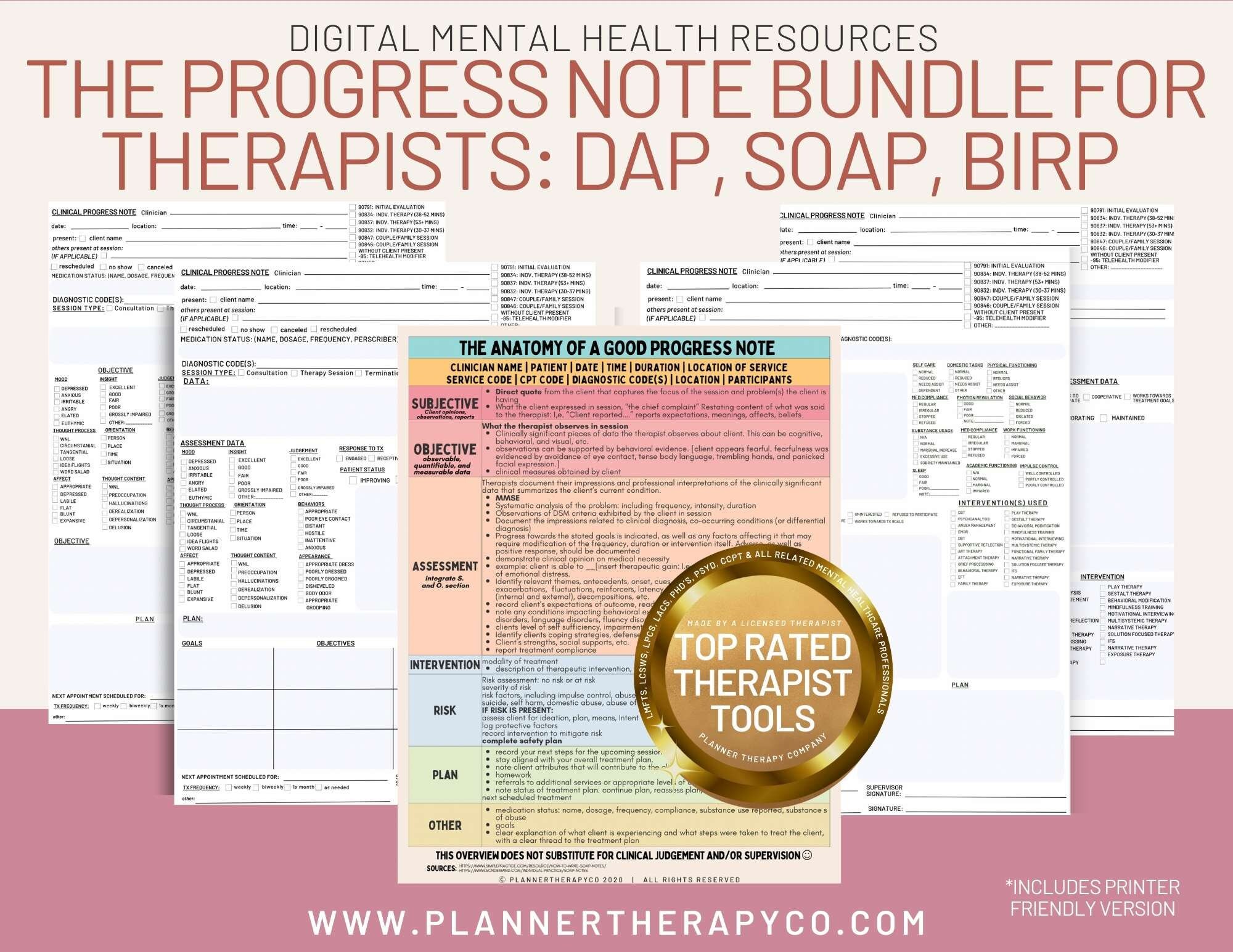 Therapist Progress Note Template: Fillable SOAP Note (PDF) - Etsy