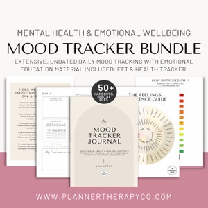 Mood tracker, feelings tracker, emotion log, 30 days undated, self regulation, CBT, DBT, mindfulness, pdf Worksheets, PDF