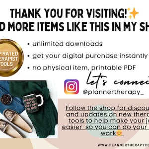 May include: A digital download of printable therapist tools. The image shows a green sweater, blue jeans, a coffee mug with the text "Progress Notes Don't Have To Suck", and a pair of brown loafers. The text "Top Rated Therapist Tools" is in a gold circle with a star.