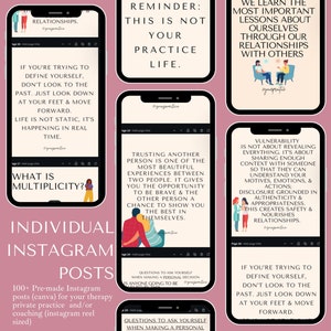 Therapist and coaching Instagram Templates, Premade, 133 ready to use Canva designs for your practice, Canva, therapy | neutral