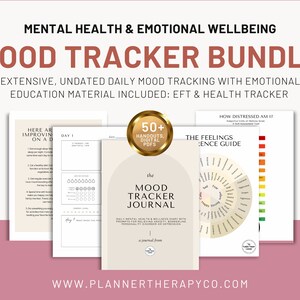 Mood tracker, 80+ pages, feelings tracker, emotion log, 30 days undated, self regulation, CBT, DBT, mindfulness, pdf Worksheets, PDF