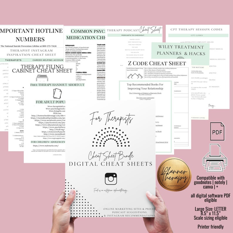 THERAPIST Planner Insert Cheat Sheets for Documentation and - Etsy