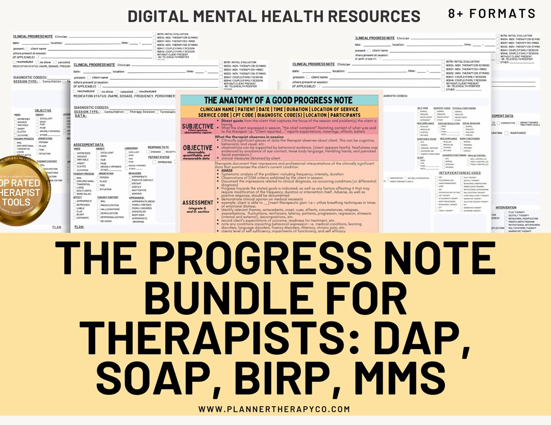 New Progress Notes for Therapists, Printable & Fillable Template ...