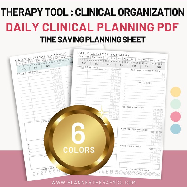 Daily Clinical Planning Therapist, Social Worker, Counselor; Clinical To-Do List Planner Page
