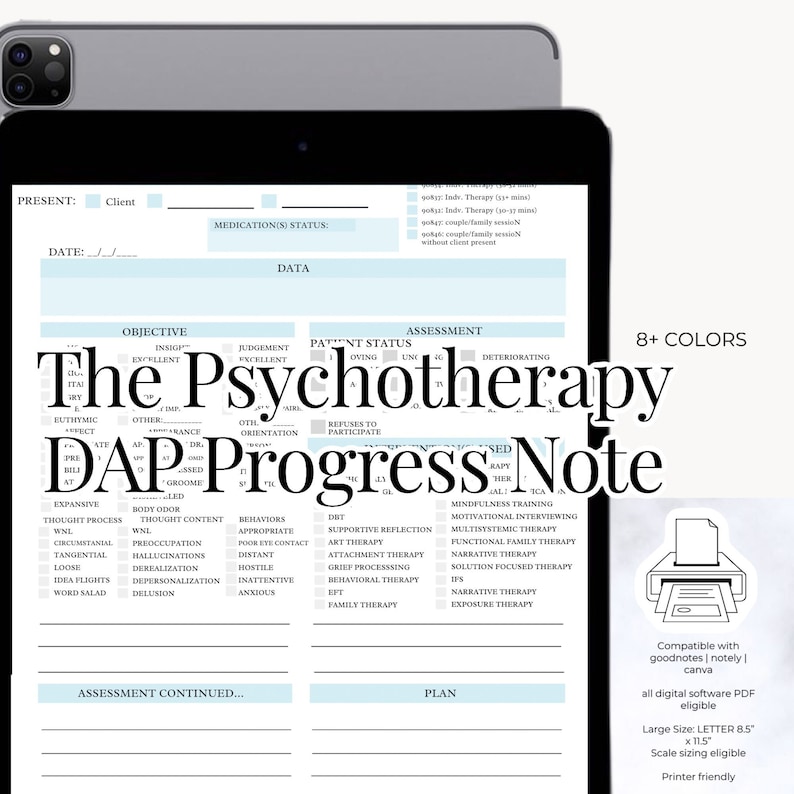 DAP Note Psychotherapy PROGRESS Note Template With MSE - Etsy